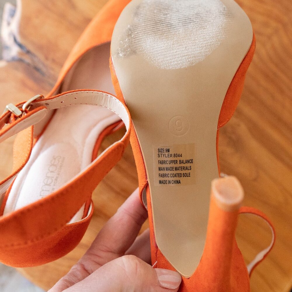 Eva Mendes Orange Suede Ankle Strap Heels | Size 9M Pointed Toe Stilettos - Picture 5 of 6